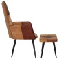 vidaXL Sillón con reposapiés cuero auténtico y lona marrón
