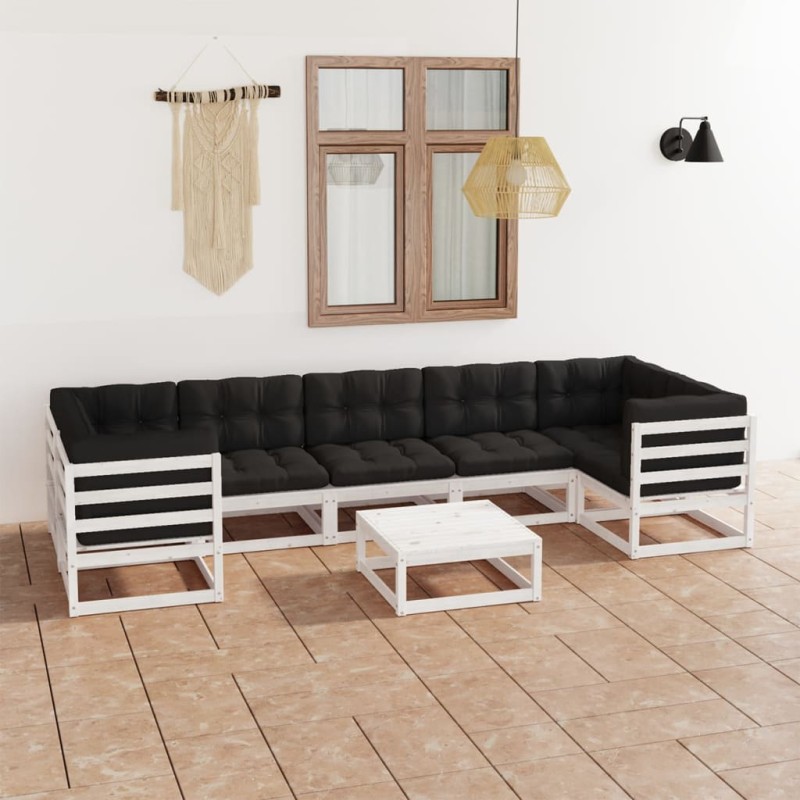 vidaXL Set muebles jardín con cojines 8 pzas madera maciza pino blanco vidaXL Set muebles jardín con cojines 8 pzas madera maciza pino blanco