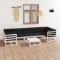 vidaXL Set muebles jardín con cojines 8 pzas madera maciza pino blanco vidaXL Set muebles jardín con cojines 8 pzas madera maciza pino blanco