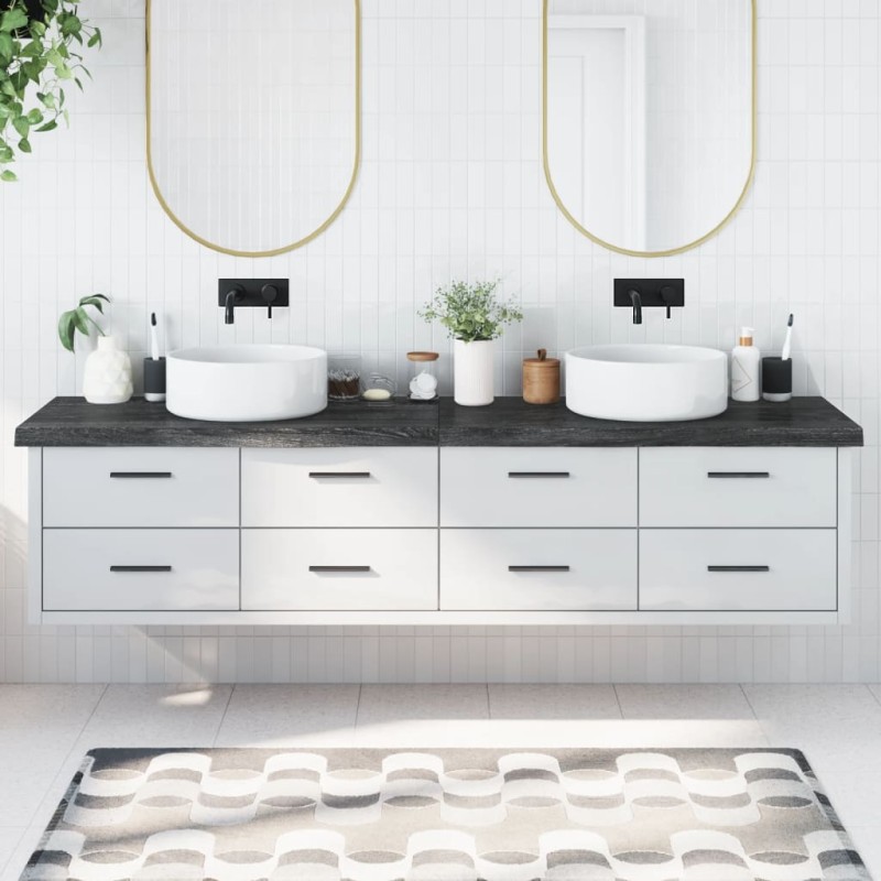 vidaXL Encimera baño madera maciza tratada gris oscuro 220x50x(2-6) cm vidaXL Encimera baño madera maciza tratada gris oscuro 220x50x(2-6) cm