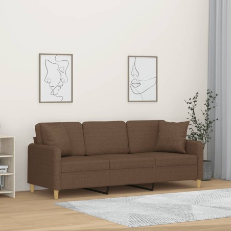 vidaXL Sofá de 3 plazas con cojines tela marrón 180 cm