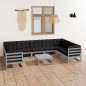 vidaXL Juego de muebles de jardín 10 pzas y cojines gris madera pino vidaXL Juego de muebles de jardín 10 pzas y cojines gris madera pino