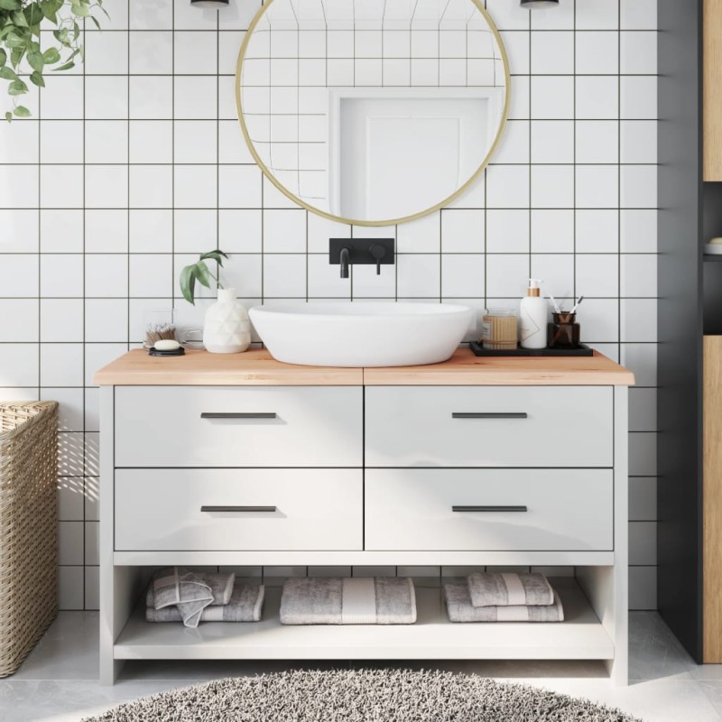 vidaXL Encimera de baño madera maciza sin tratar 140x50x(2-4) cm vidaXL Encimera de baño madera maciza sin tratar 140x50x(2-4) cm