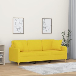 vidaXL Sofá de 3 plazas con cojines tela amarillo claro 180 cm