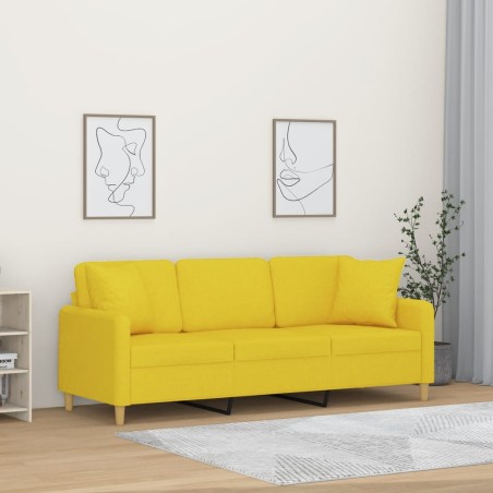 vidaXL Sofá de 3 plazas con cojines tela amarillo claro 180 cm