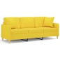 vidaXL Sofá de 3 plazas con cojines tela amarillo claro 180 cm vidaXL Sofá de 3 plazas con cojines tela amarillo claro 180 cm