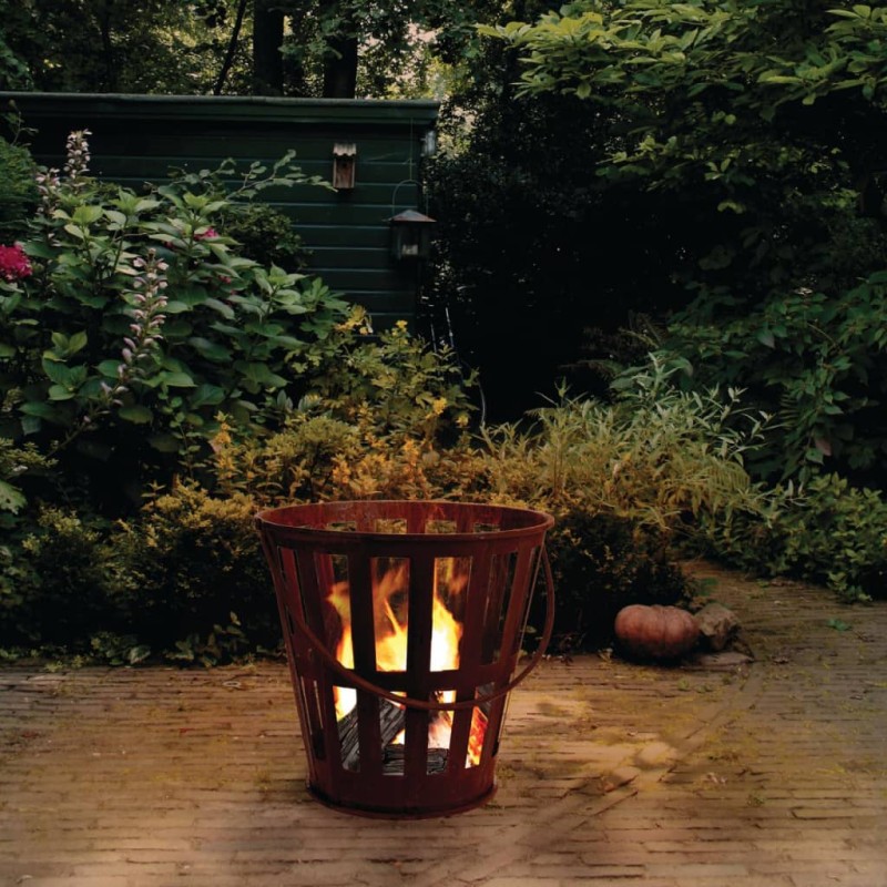 ProGarden Cubo para leña con asa de metal color óxido ProGarden Cubo para leña con asa de metal color óxido