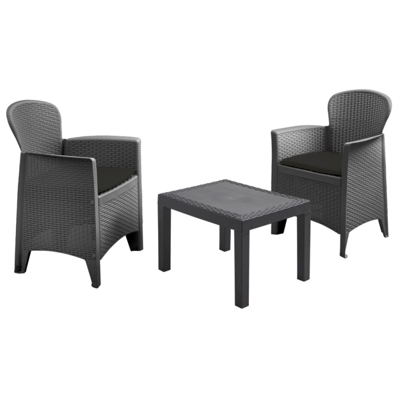 ProGarden Set de muebles de jardín Akita 3 pzas cojines gris antracita ProGarden Set de muebles de jardín Akita 3 pzas cojines gris antracita