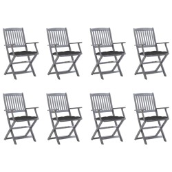 vidaXL Sillas de jardín plegables 8 uds y cojines madera maciza acacia