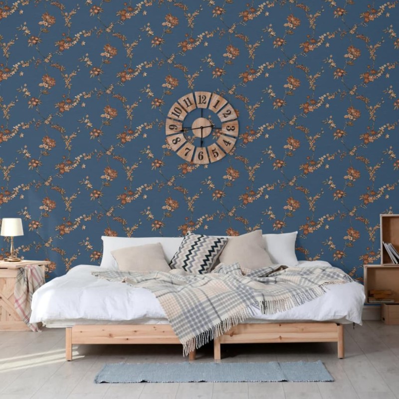 DUTCH WALLCOVERINGS Papel pintado Flower azul oscuro y bronce DUTCH WALLCOVERINGS Papel pintado Flower azul oscuro y bronce