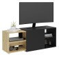 FMD Mueble de TV con 2 compartimentos abiertos negro y roble FMD Mueble de TV con 2 compartimentos abiertos negro y roble
