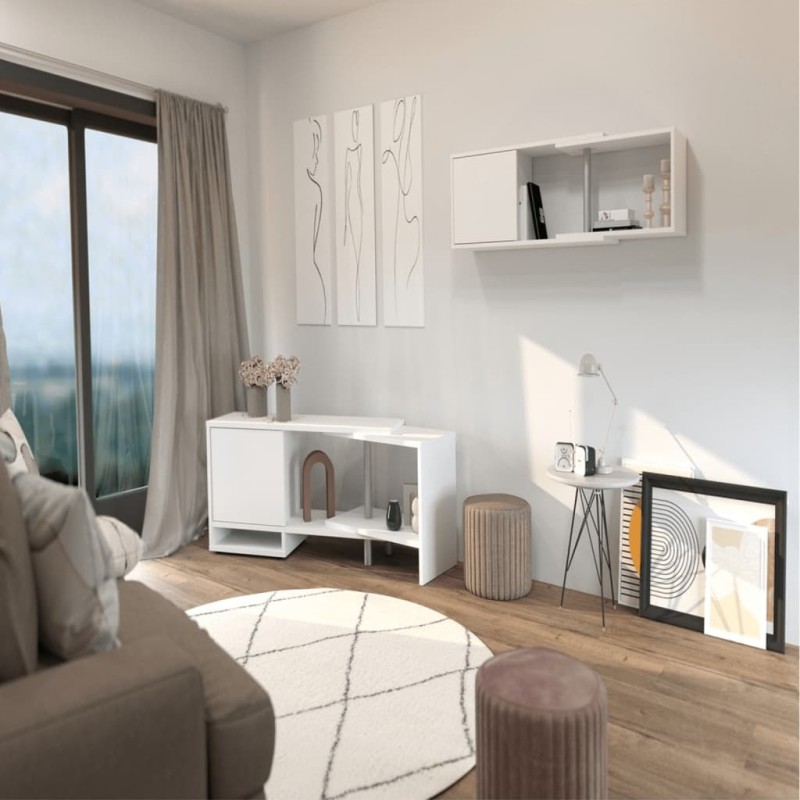 FMD Unidad de almacenaje de esquina modular con estante abierto blanco FMD Unidad de almacenaje de esquina modular con estante abierto blanco