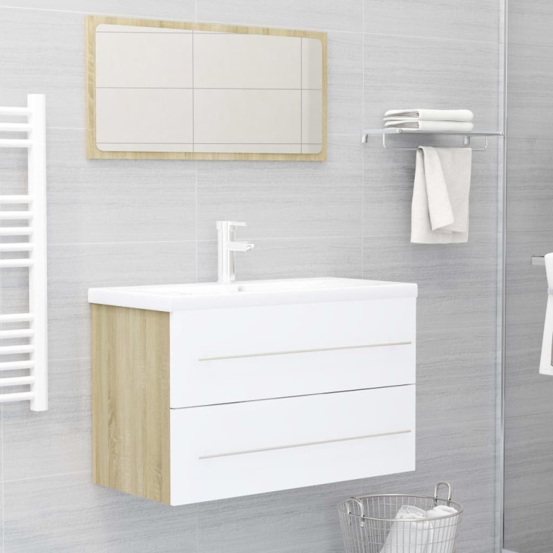vidaXL Set de muebles de baño 2 pzas madera contrachapada blanco roble vidaXL Set de muebles de baño 2 pzas madera contrachapada blanco roble