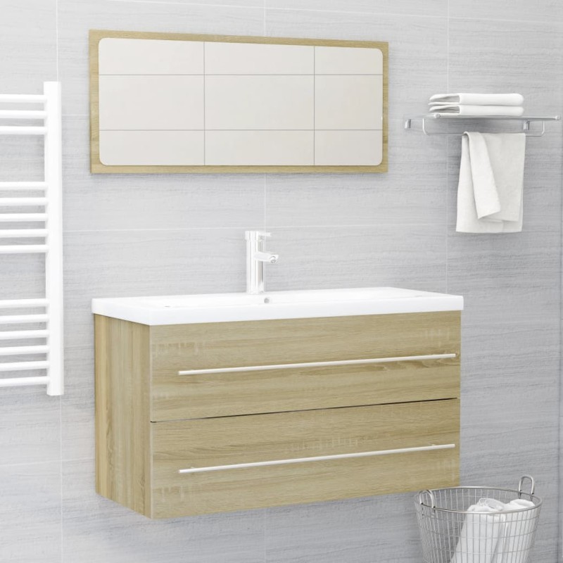 vidaXL Set de muebles de baño 2 pzas contrachapada roble Sonoma vidaXL Set de muebles de baño 2 pzas contrachapada roble Sonoma