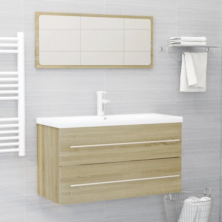 vidaXL Set de muebles de baño 2 pzas contrachapada roble Sonoma