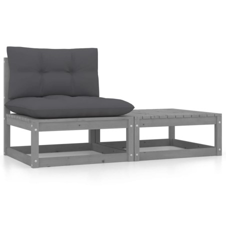 vidaXL Set de muebles de jardín 2 pzas con cojines madera pino gris