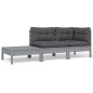 vidaXL Juego muebles de jardín 3 pzas cojines gris madera pino maciza vidaXL Juego muebles de jardín 3 pzas cojines gris madera pino maciza