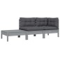 vidaXL Juego muebles de jardín 3 pzas cojines gris madera pino maciza vidaXL Juego muebles de jardín 3 pzas cojines gris madera pino maciza