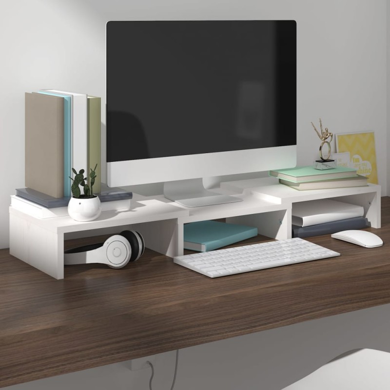 vidaXL Soporte de monitor madera maciza de pino blanco 60x24x10,5 cm vidaXL Soporte de monitor madera maciza de pino blanco 60x24x10,5 cm