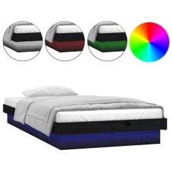 vidaXL Estructura de cama con LED de madera maciza negra 90x190 cm