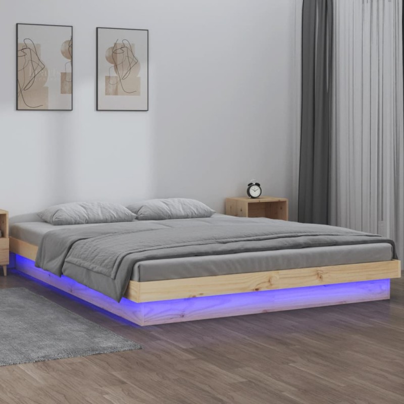 vidaXL Estructura de cama con LED madera maciza King Size 150x200 cm vidaXL Estructura de cama con LED madera maciza King Size 150x200 cm