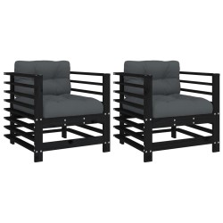 vidaXL Sillones de jardín con cojines 2 uds madera maciza pino negro