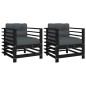 vidaXL Sillones de jardín con cojines 2 uds madera maciza pino negro vidaXL Sillones de jardín con cojines 2 uds madera maciza pino negro