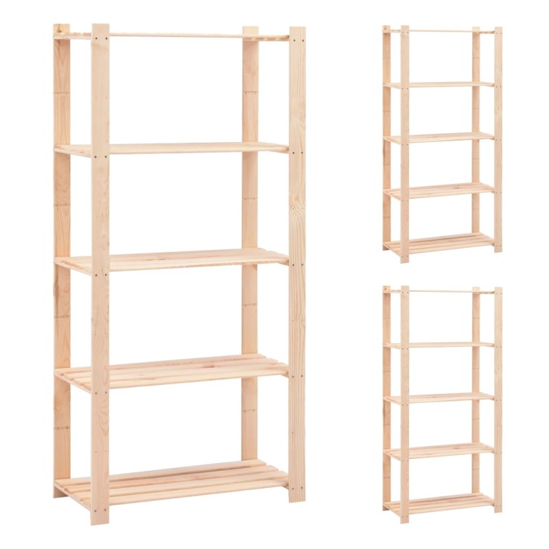 vidaXL Estantería 5 niveles 3 unidades madera pino maciza 250 kg vidaXL Estantería 5 niveles 3 unidades madera pino maciza 250 kg