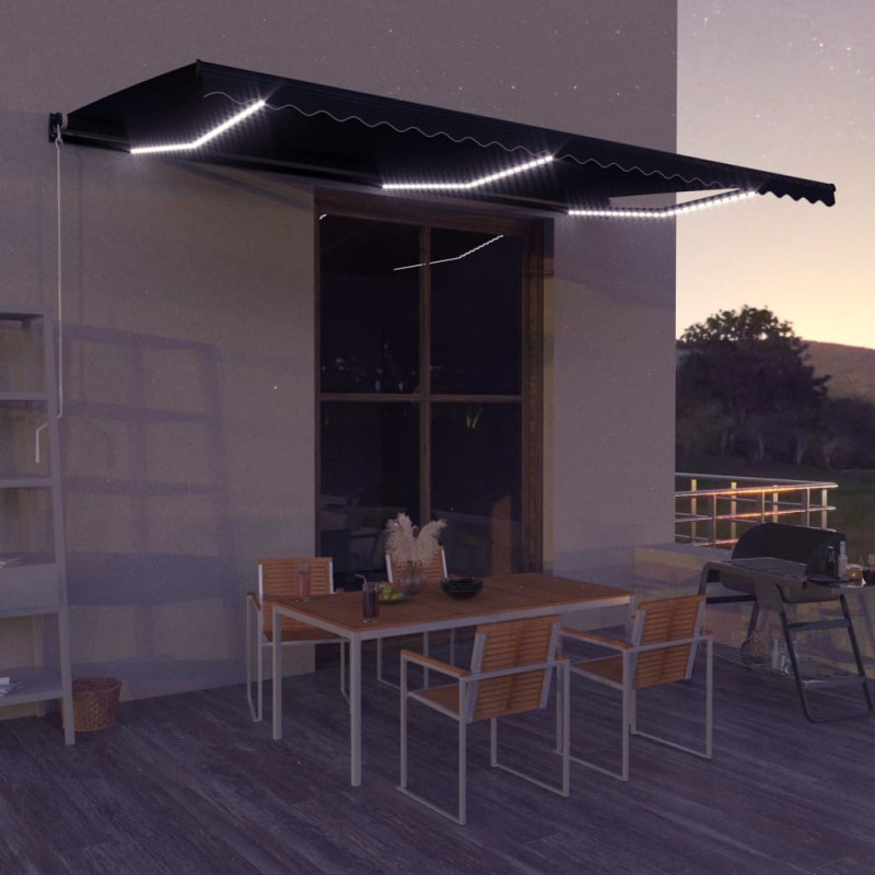 vidaXL Toldo retráctil LED y sensor de viento gris antracita 500x300cm vidaXL Toldo retráctil LED y sensor de viento gris antracita 500x300cm