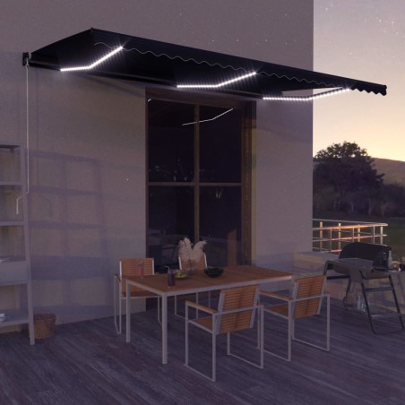 vidaXL Toldo retráctil LED y sensor de viento gris antracita 500x300cm