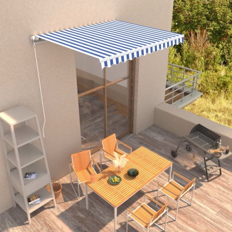 vidaXL Toldo manual retráctil azul y blanco 300x250 cm