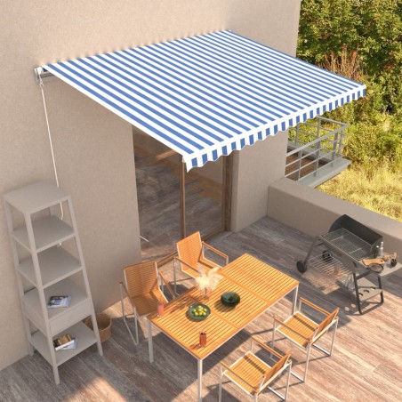 vidaXL Toldo manual retráctil azul y blanco 400x300 cm