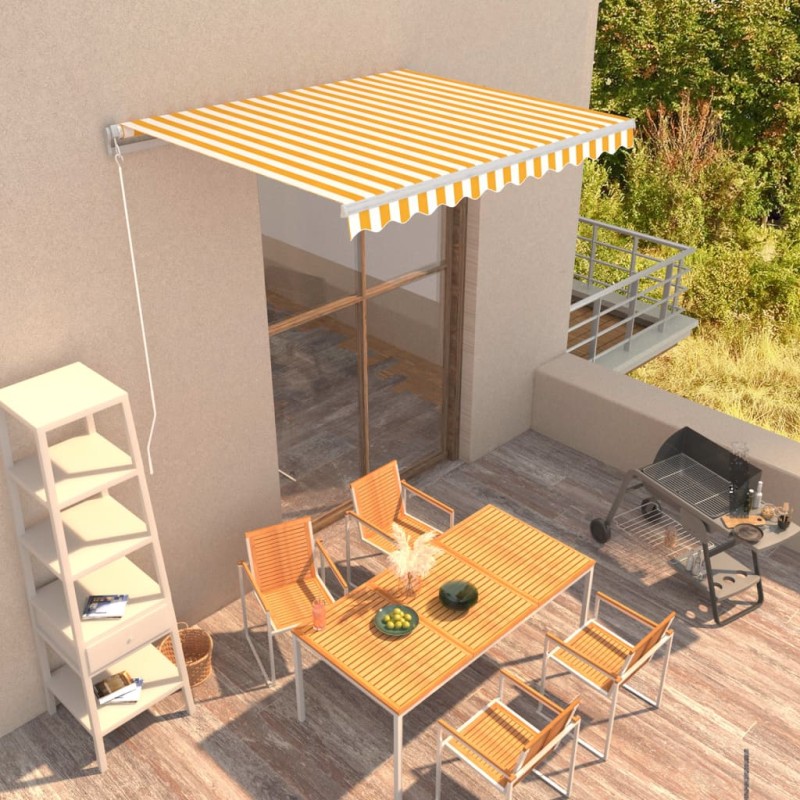 vidaXL Toldo manual retráctil amarillo y blanco 300x250 cm vidaXL Toldo manual retráctil amarillo y blanco 300x250 cm