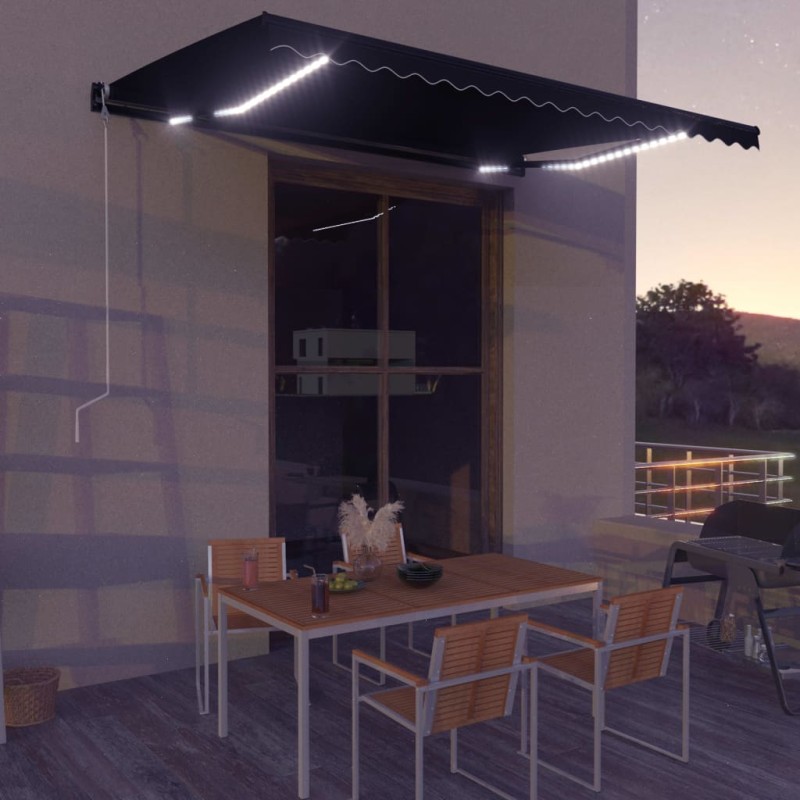 vidaXL Toldo retráctil manual con LED gris antracita 450x300 cm vidaXL Toldo retráctil manual con LED gris antracita 450x300 cm