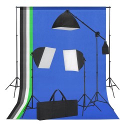 vidaXL Set estudio fotográfico focos tipo softbox y telones de fondo