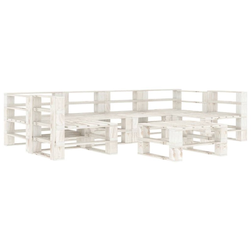 vidaXL Juego de muebles de palets para jardín 7 piezas madera blanco vidaXL Juego de muebles de palets para jardín 7 piezas madera blanco
