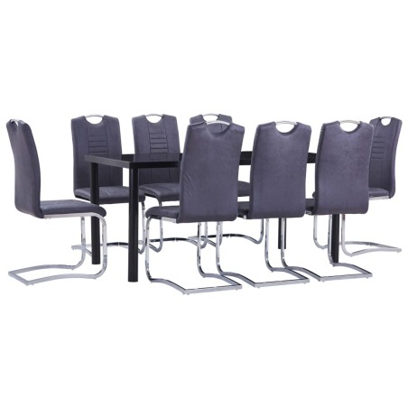 vidaXL Juego de comedor 9 piezas piel de ante artificial gris