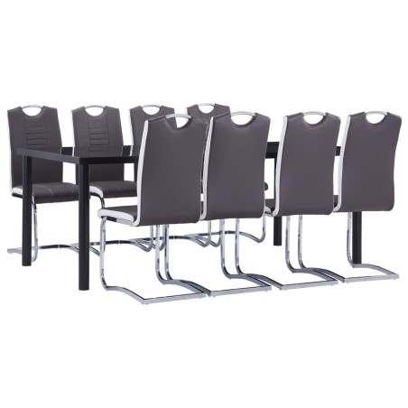 vidaXL Juego de comedor 9 piezas cuero sintético gris