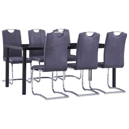 vidaXL Juego de comedor 7 piezas piel de ante artificial gris