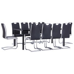 vidaXL Juego de comedor 11 piezas cuero sintético negro