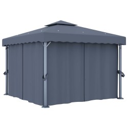 vidaXL Cenador con cortina gris antracita aluminio 3x3 m
