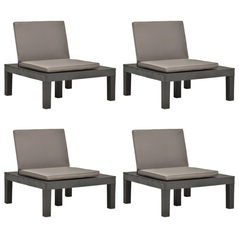 vidaXL Tumbonas jardín con cojines 4 unidades plástico gris antracita vidaXL Tumbonas jardín con cojines 4 unidades plástico gris antracita