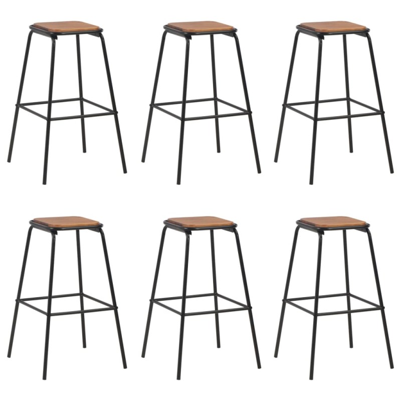 vidaXL Taburetes de cocina 6 uds madera maciza de pino y acero negro vidaXL Taburetes de cocina 6 uds madera maciza de pino y acero negro