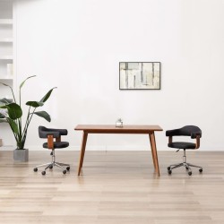 vidaXL Sillas de comedor giratorias 2 uds madera curvada y cuero negro