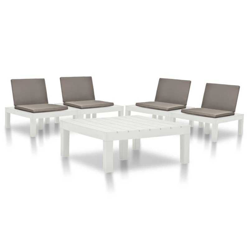 vidaXL Juego de muebles de jardín 5 piezas plástico blanco vidaXL Juego de muebles de jardín 5 piezas plástico blanco