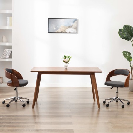 vidaXL Silla de oficina giratoria de madera curvada y tela gris 