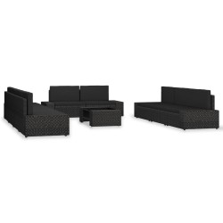 vidaXL Juego de muebles de jardín 10 piezas ratán sintético negro