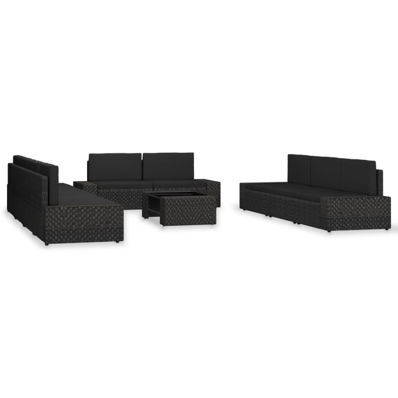 vidaXL Juego de muebles de jardín 10 piezas ratán sintético negro vidaXL Juego de muebles de jardín 10 piezas ratán sintético negro