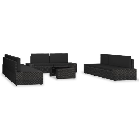vidaXL Juego de muebles de jardín 10 piezas ratán sintético negro