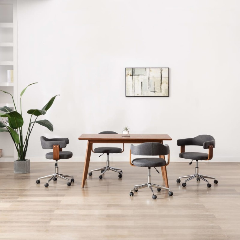 vidaXL Sillas de comedor giratorias 4 uds madera curvada y tela gris vidaXL Sillas de comedor giratorias 4 uds madera curvada y tela gris